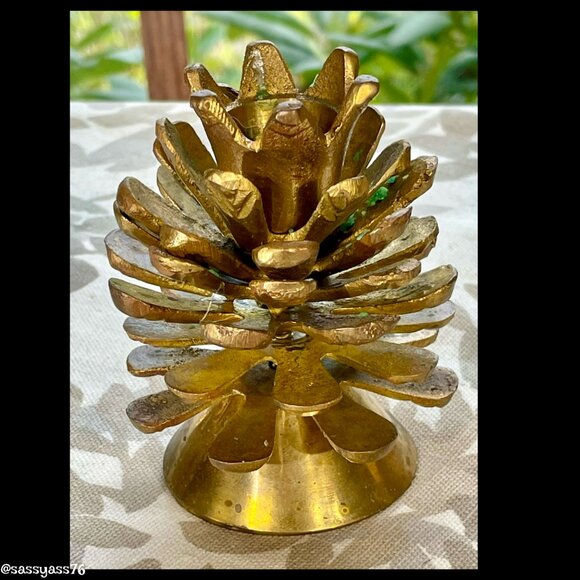 🆕VTG▪️Mid-Century Set of 4 Heavy Brass Pine Cone Taper Candle Holders - Picture 4 of 10